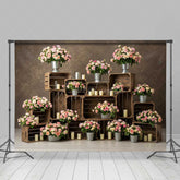 Aperturee Aperturee Rustic Wedding Photography Backdrop Pink and Cream Roses in Crates Romantic Floral Studio Photo Prop Decor